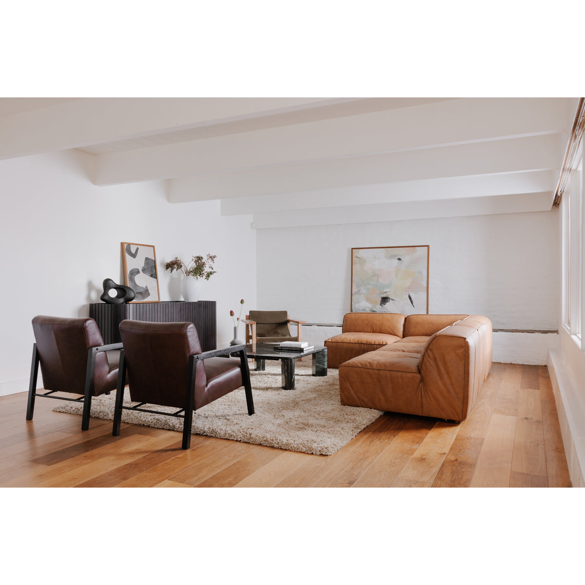 Form Corner Chair Sonoran Tan Leather by Moe's Home