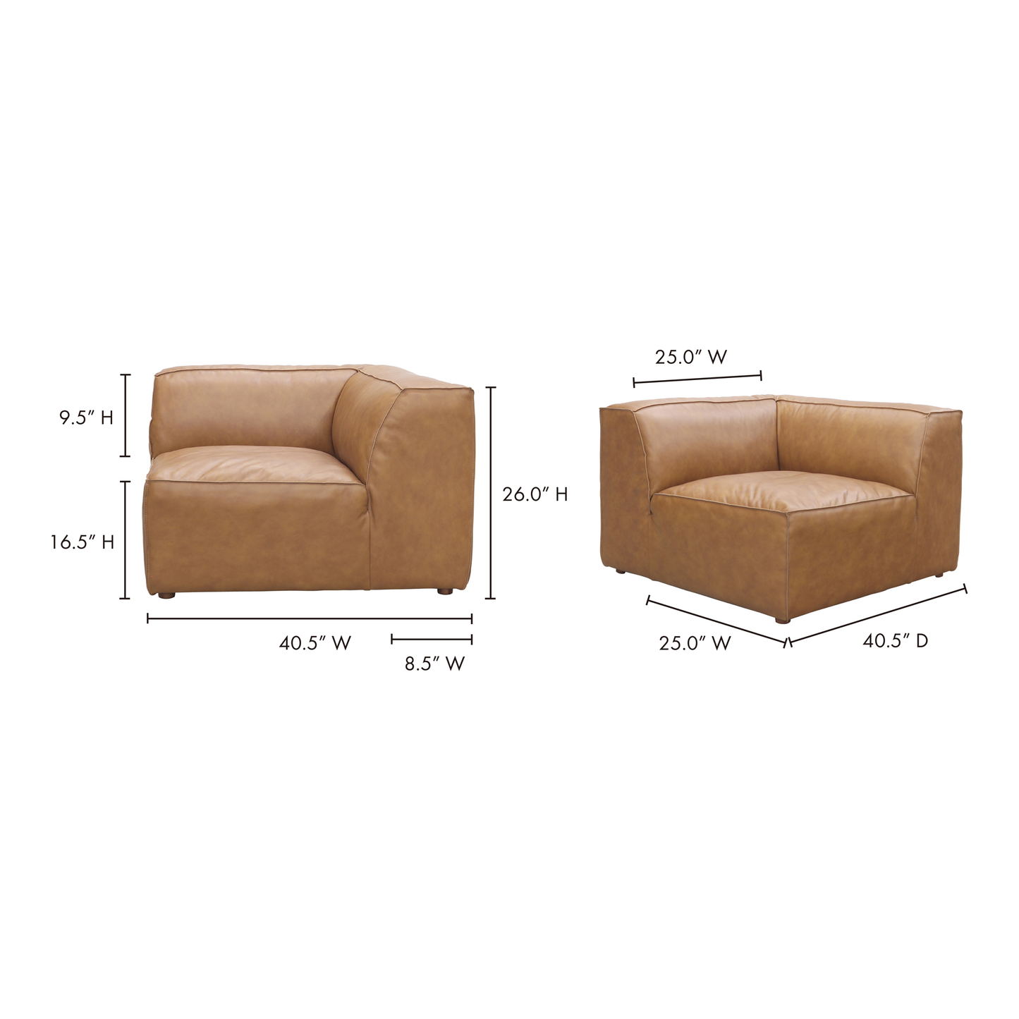 Form Corner Chair Sonoran Tan Leather by Moe's Home