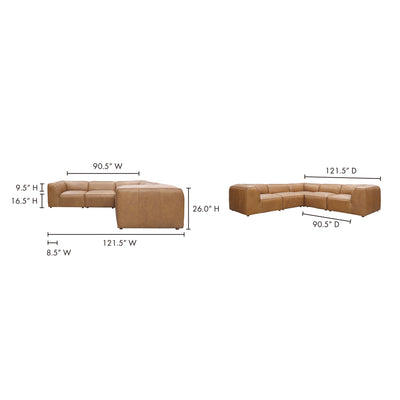 Form Classic L-Shaped Modular Sectional Sonoran Tan Leather by Moe's Home