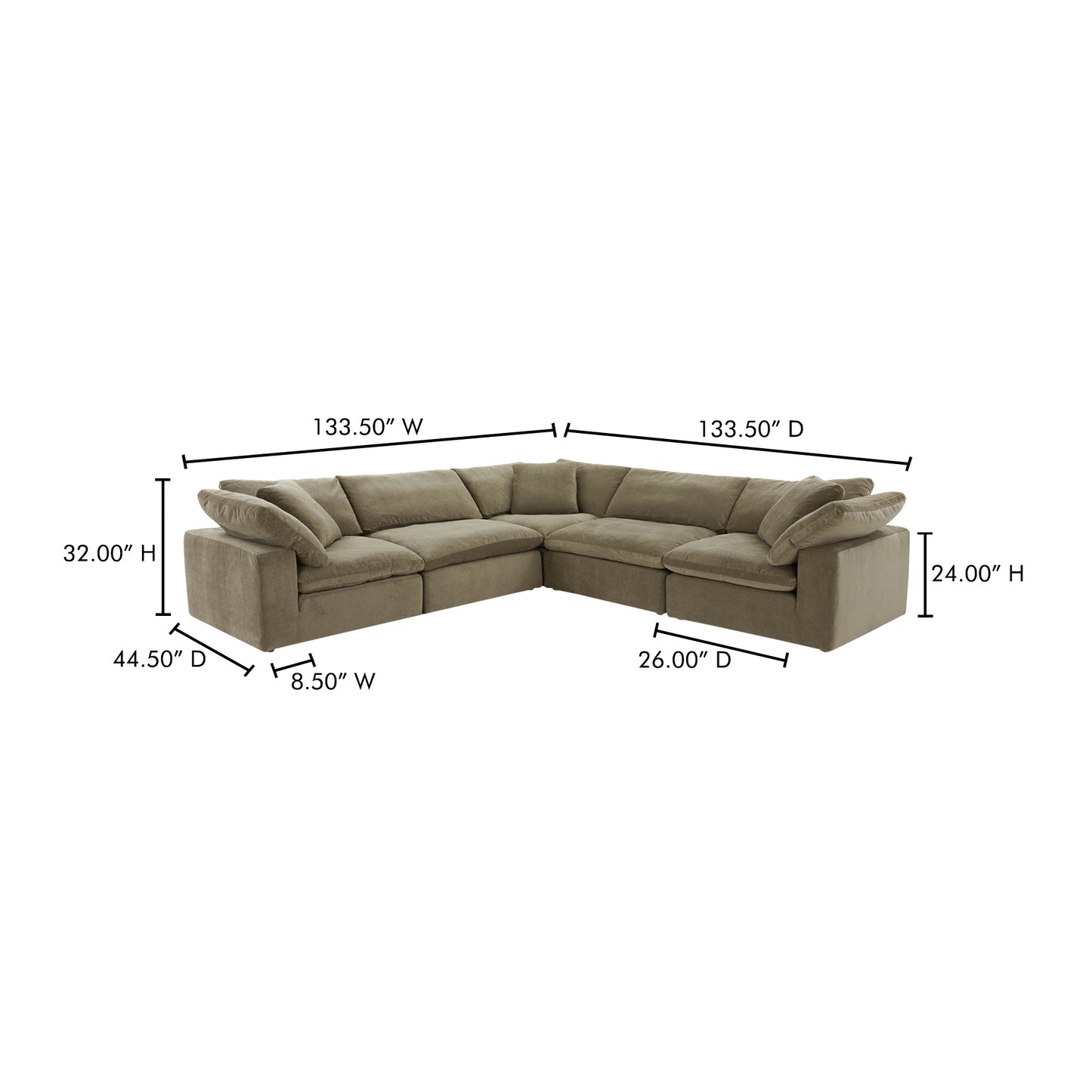 Clay Classic L-Shaped Modular Sectional Desert Sage by Moe's Home