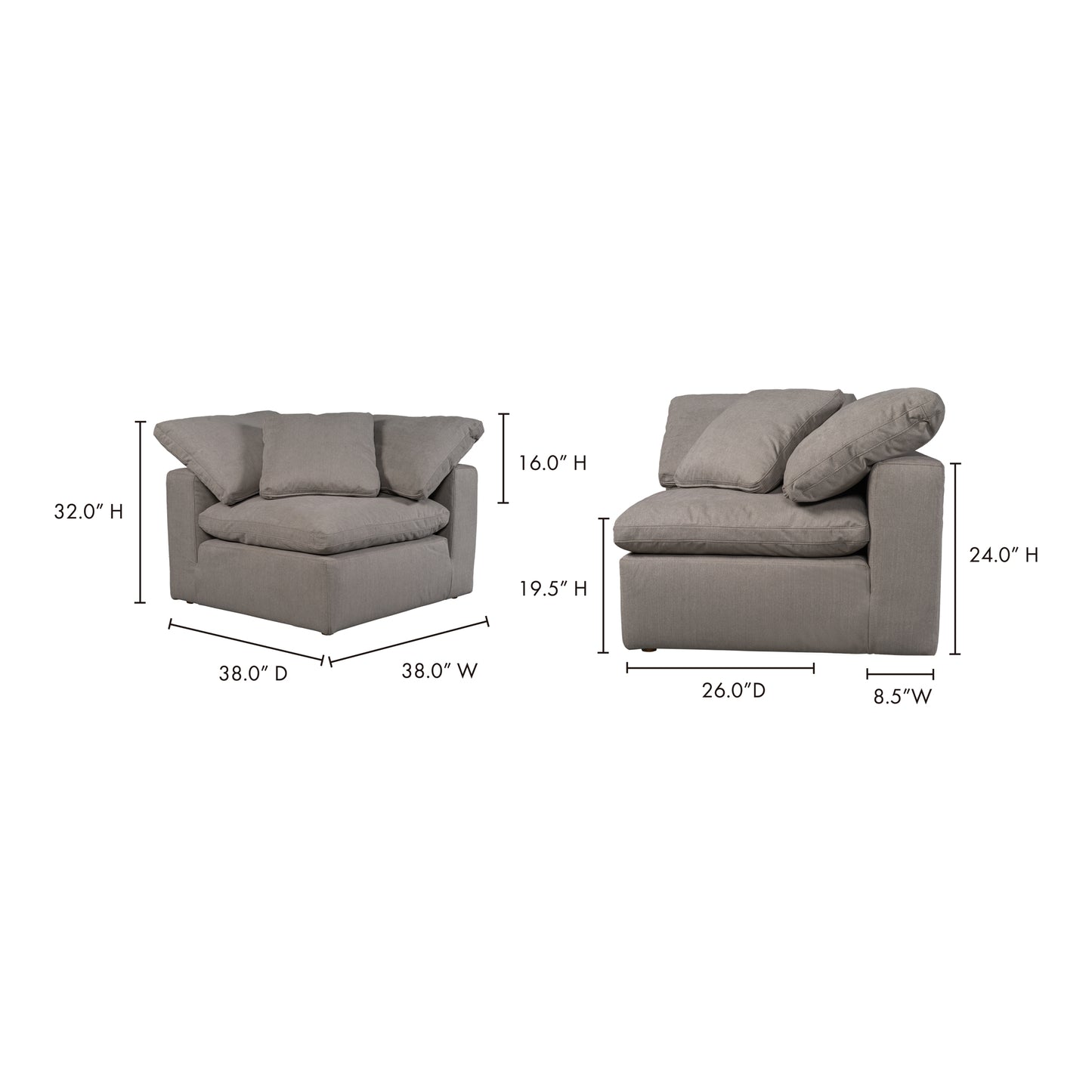 Terra Condo Corner Chair Light Grey by Moe's Home