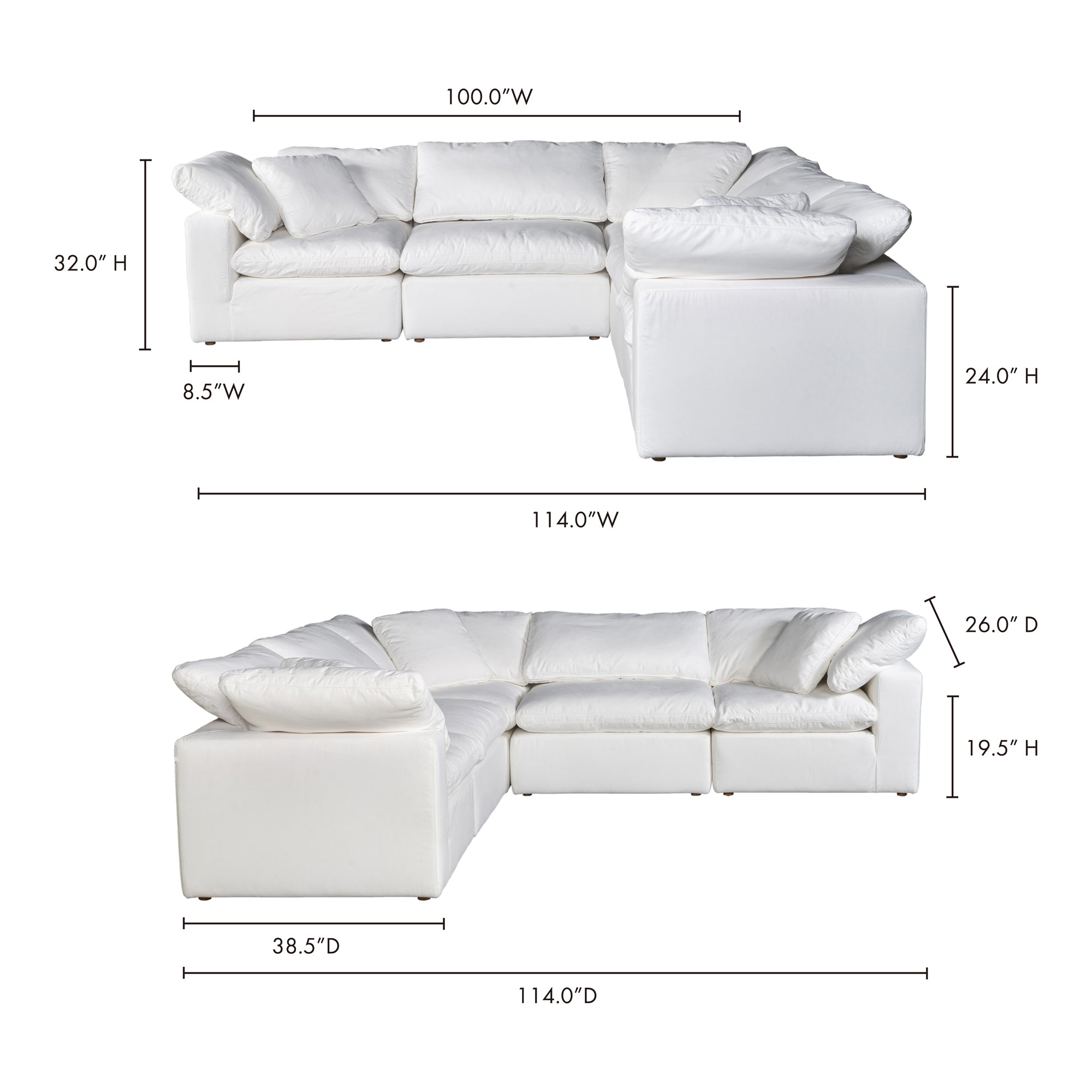 Terra Condo Classic L-Shaped Modular Sectional Cream White