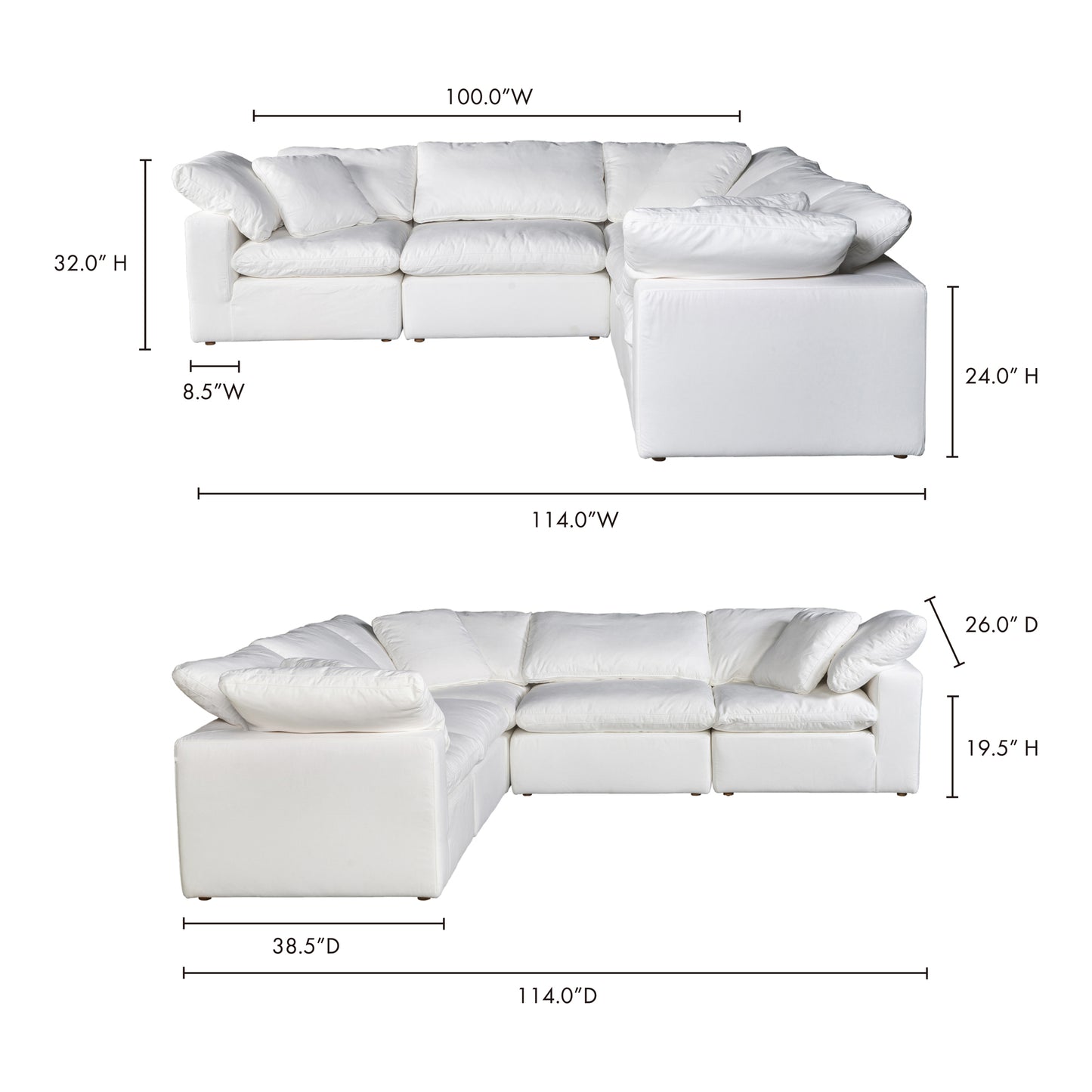 Terra Condo Classic L-Shaped Modular Sectional Cream White by Moe's Home