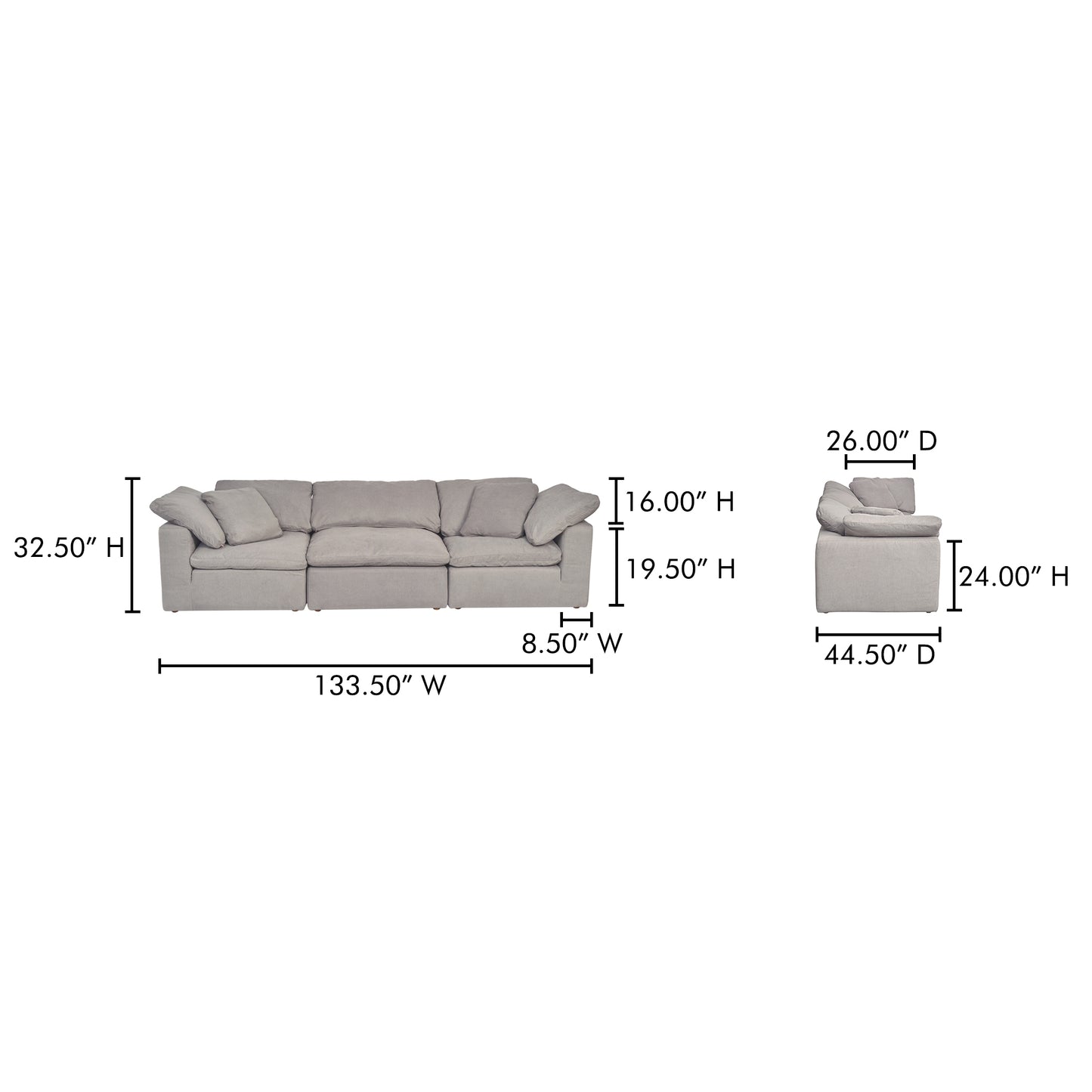 Clay Modular Sofa Light Grey by Moe's Home