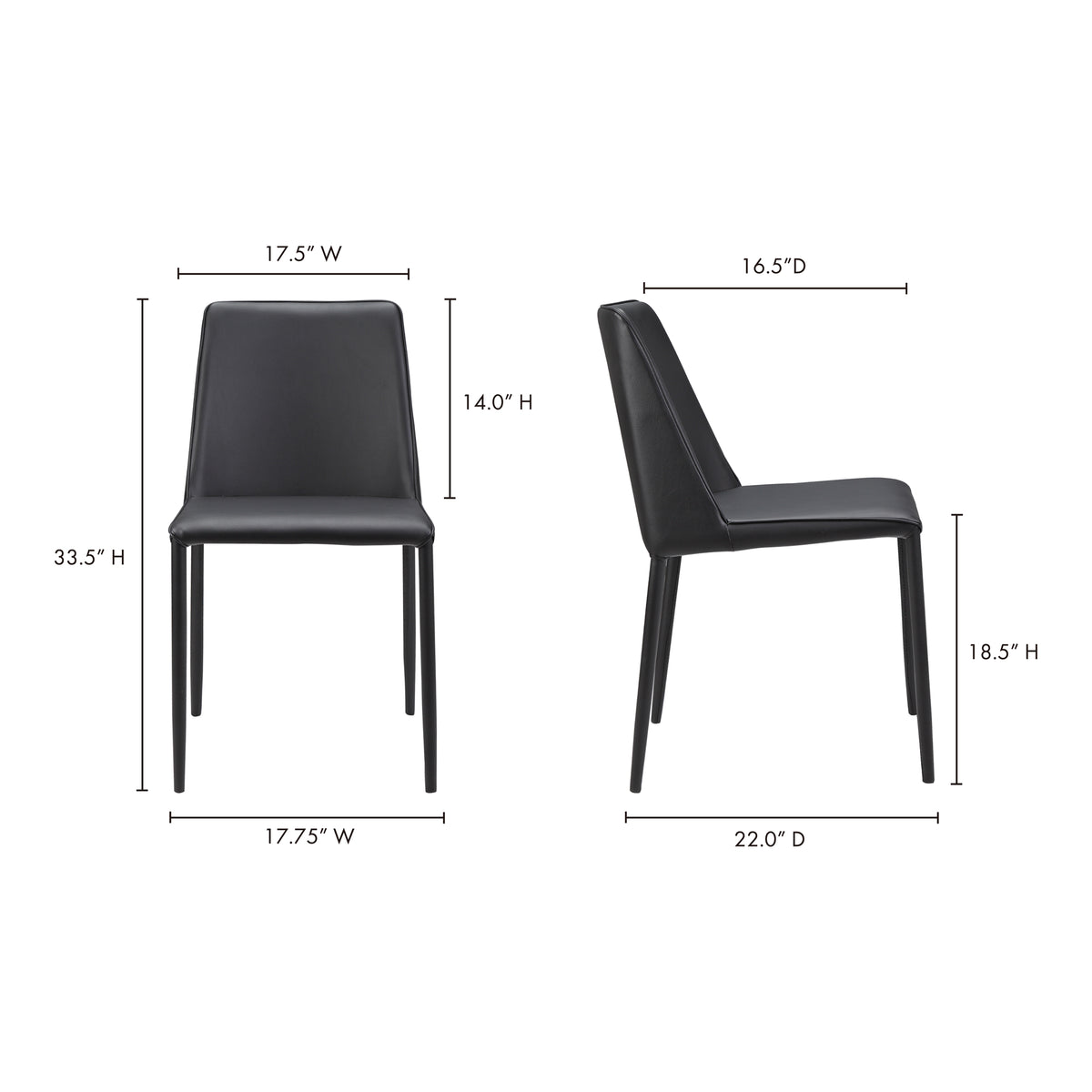 Nora Dining Chair Black Vegan Leather - Set Of Two by Moe's Home