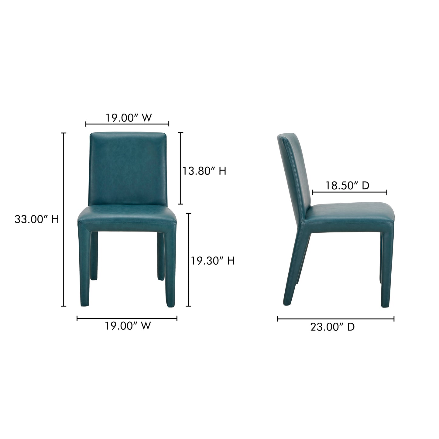 Monte Dining Chair Teal Vegan Leather - Set Of Two by Moe's Home