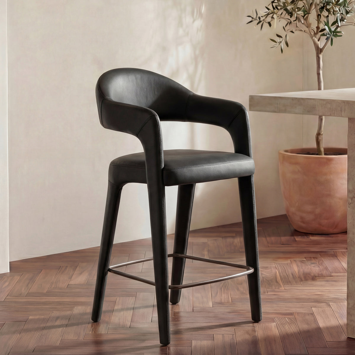 Martens Counter Stool Black Leather by Moe's Home