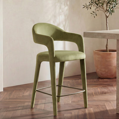 Martens Counter Stool Green Velvet by Moe's Home