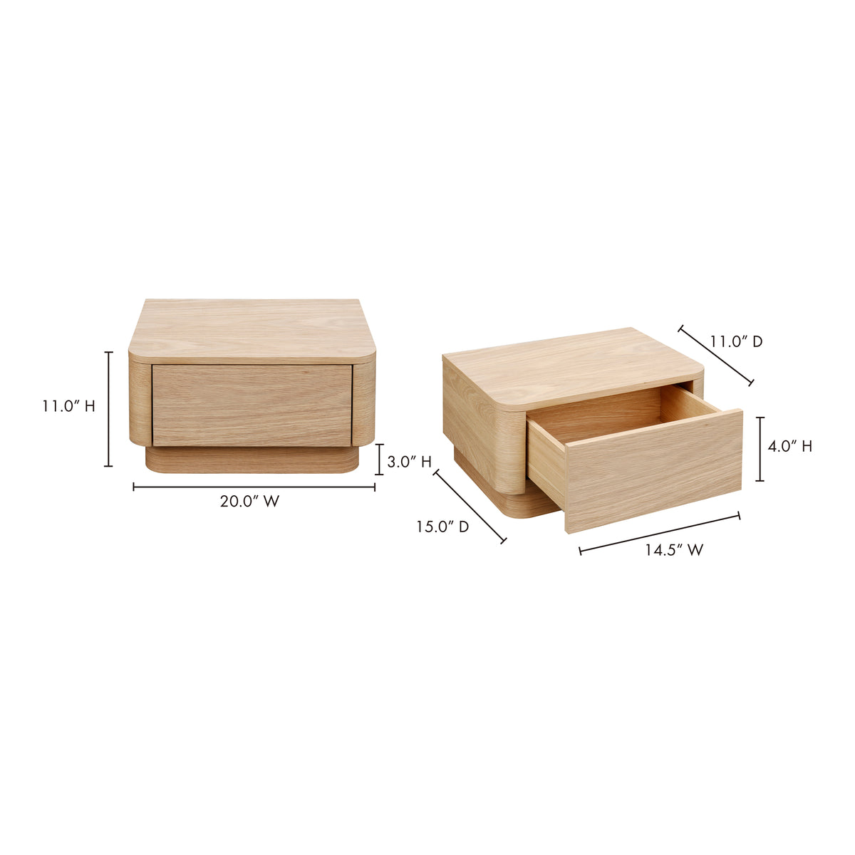 Round Off Small Nightstand Light Oak Brown by Moe's Home