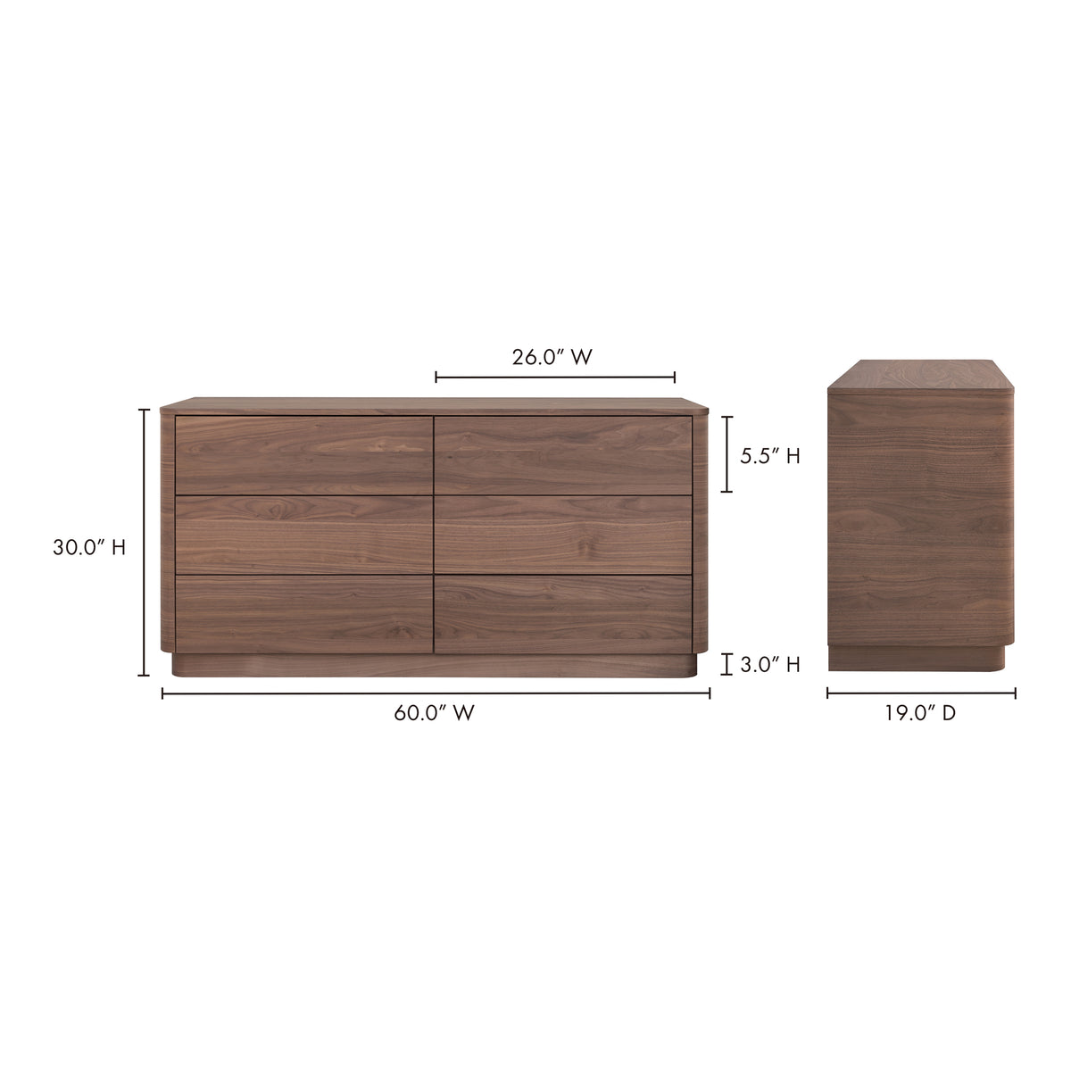 Round Off Dresser Walnut Brown by Moe's Home