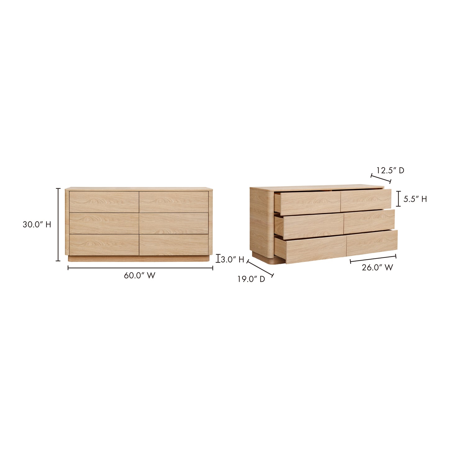 Round Off Dresser Light Oak Brown by Moe's Home