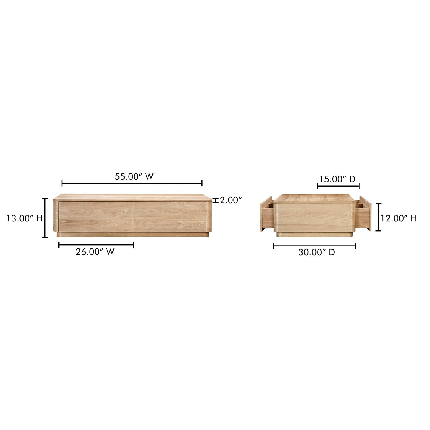 Round Off Coffee Table Natural Oak by Moe's Home