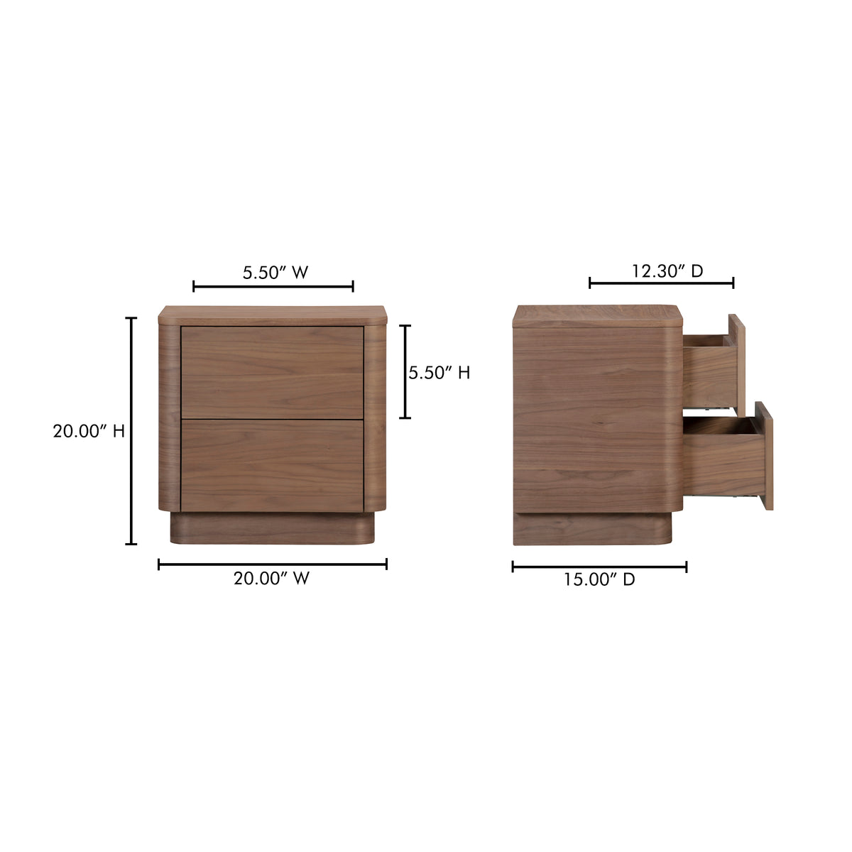 Round Off Tall Nightstand Walnut Brown by Moe's Home