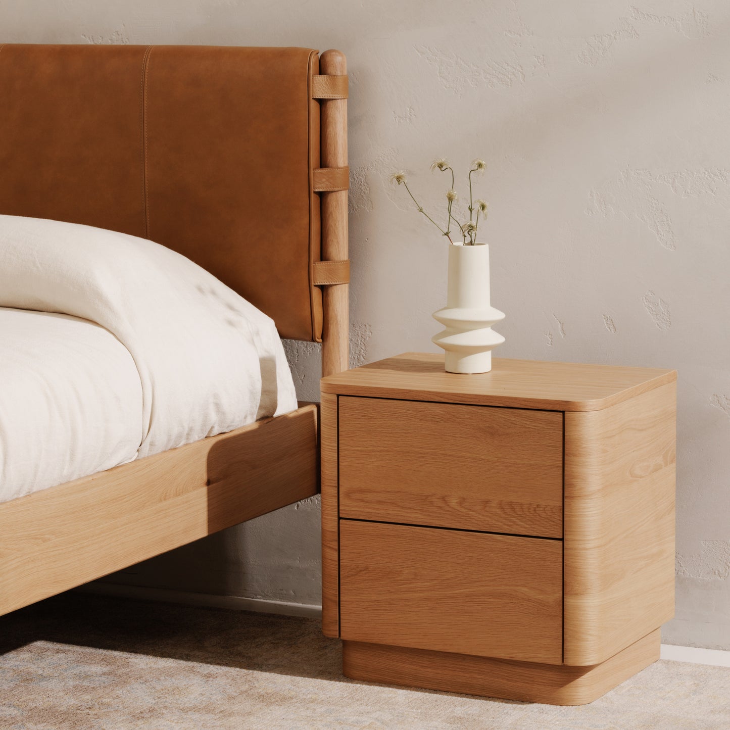 Round Off Tall Nightstand Natural Oak by Moe's Home