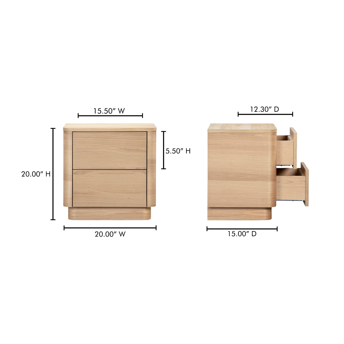 Round Off Tall Nightstand Natural Oak by Moe's Home