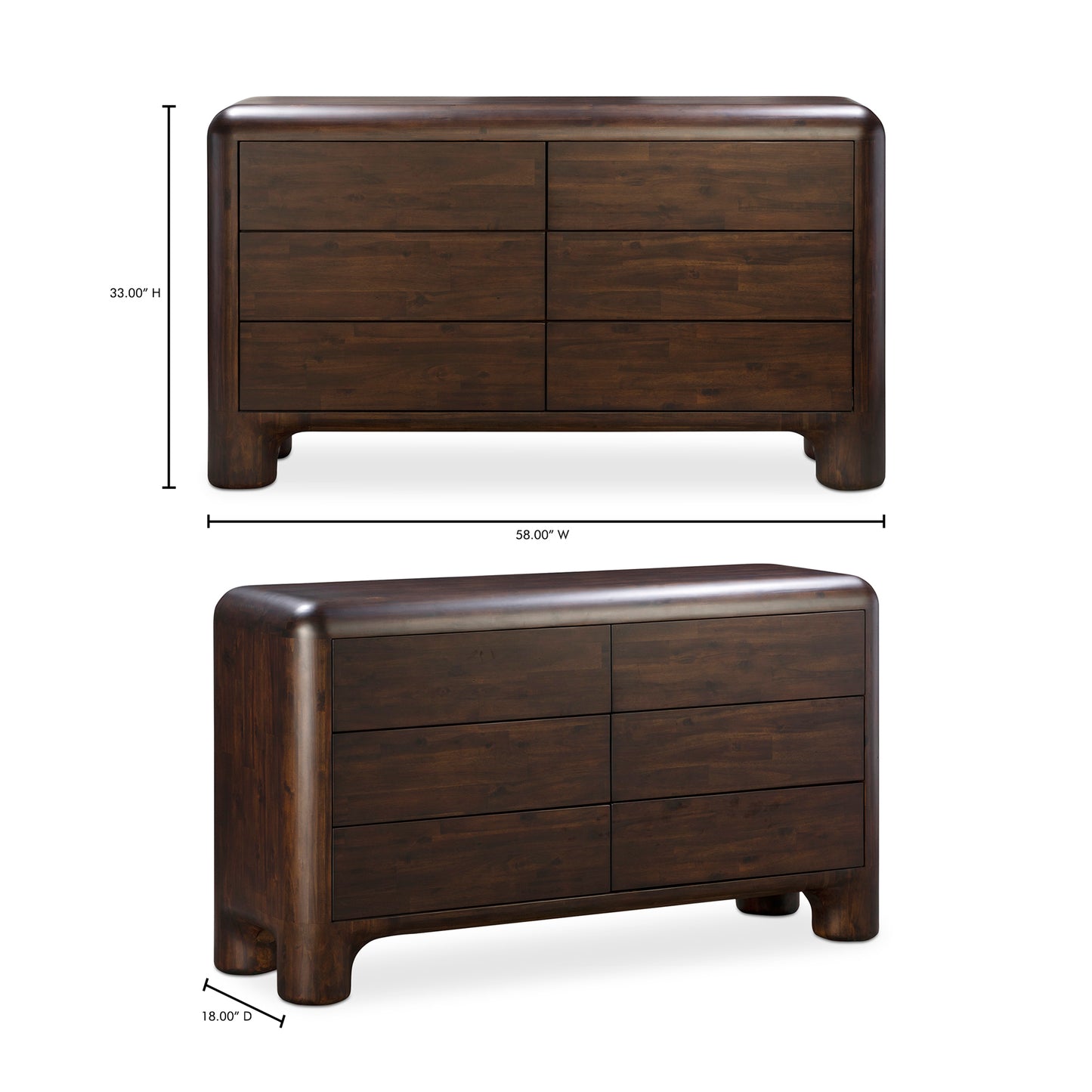 Rowan 6 Drawer Dresser Dark Brown by Moe's Home