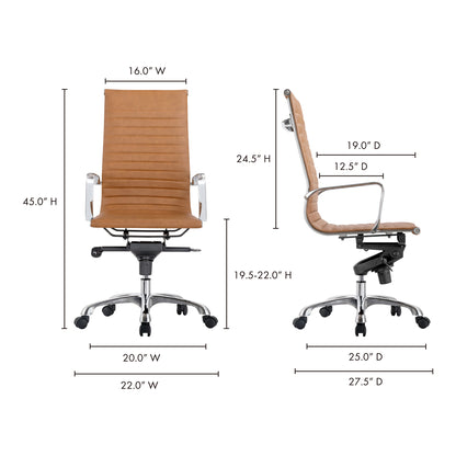 Studio High Back Office Chair Tan Vegan Leather