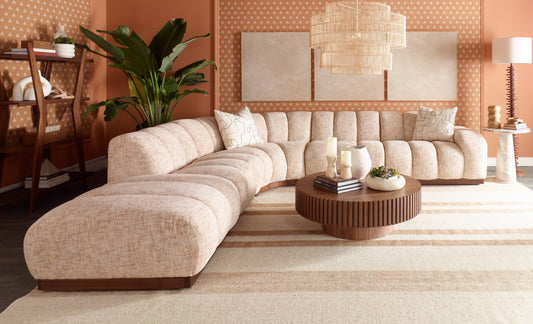 AURIEL modular sectional in Montage Birch fabric, styled living room — Model 193710