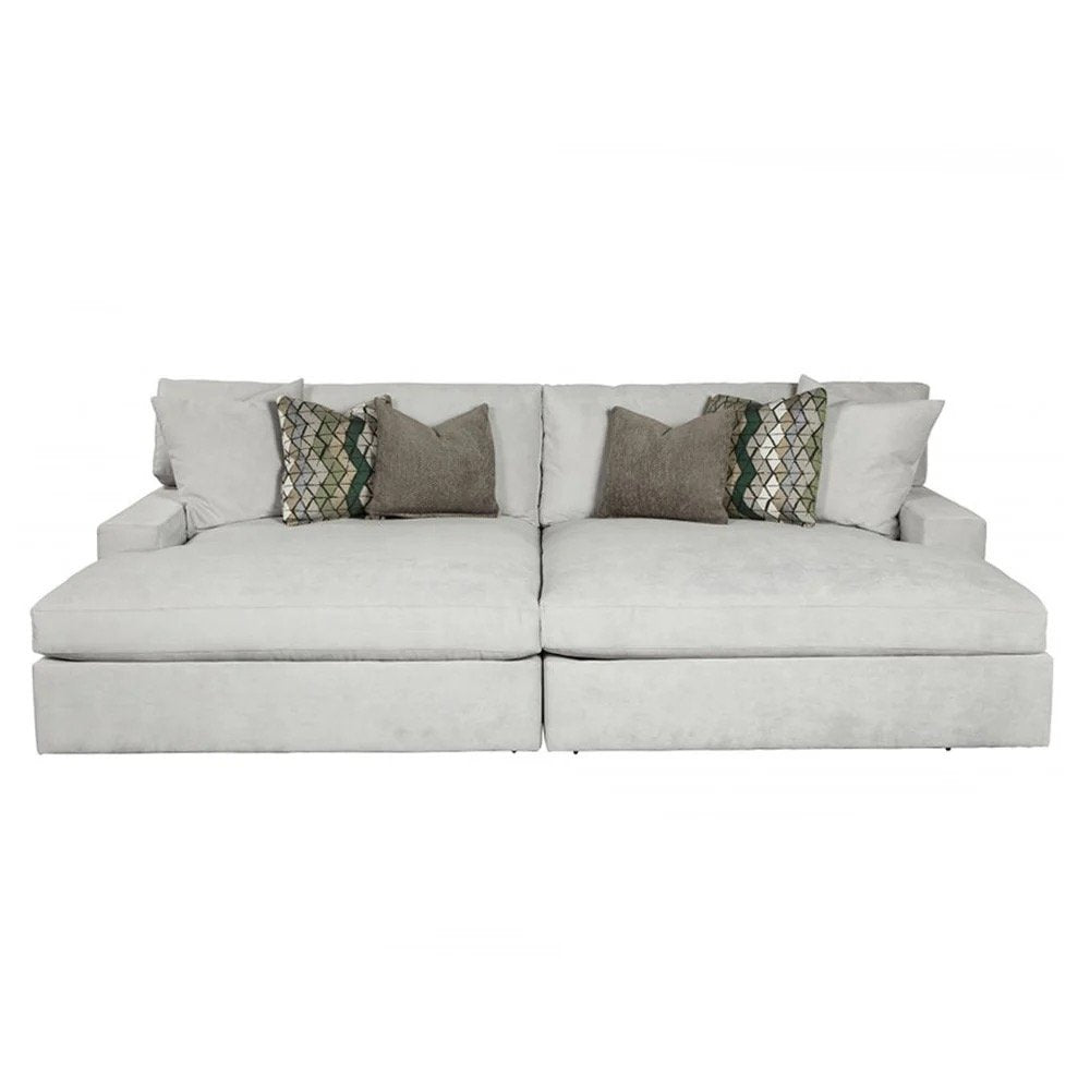 BINGCROFT sectional in oyster fabric, studio silo — two cuddler chaises — Model 102851