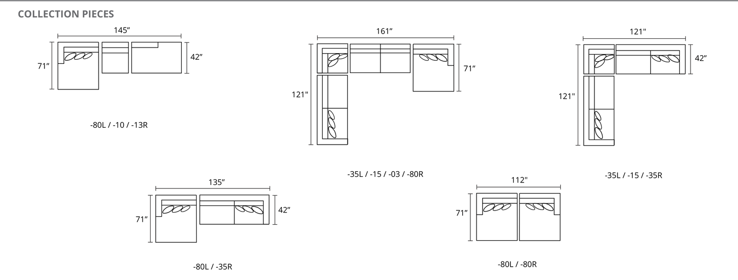 BINGCROFT popular sectional configurations — dimension drawings — Model 102851