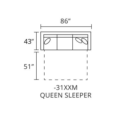 CASSIANO Queen Sleeper diagram — 86 x 43 in