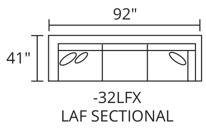 LAF Sofa w/ Return diagram — 92 x 41 in