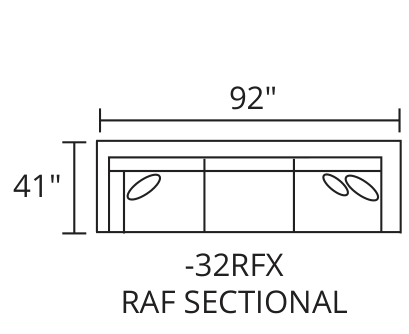 RAF Sofa w/ Return diagram — 92 x 41 in