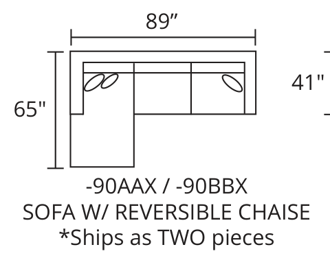 Sofa w/ 2 Cushions diagram — 89 x 41 in