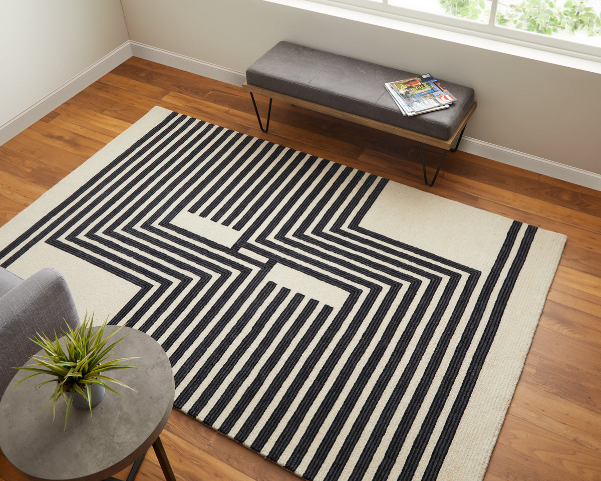 Maguire 8900F Ivory/Black Rug by Feizy