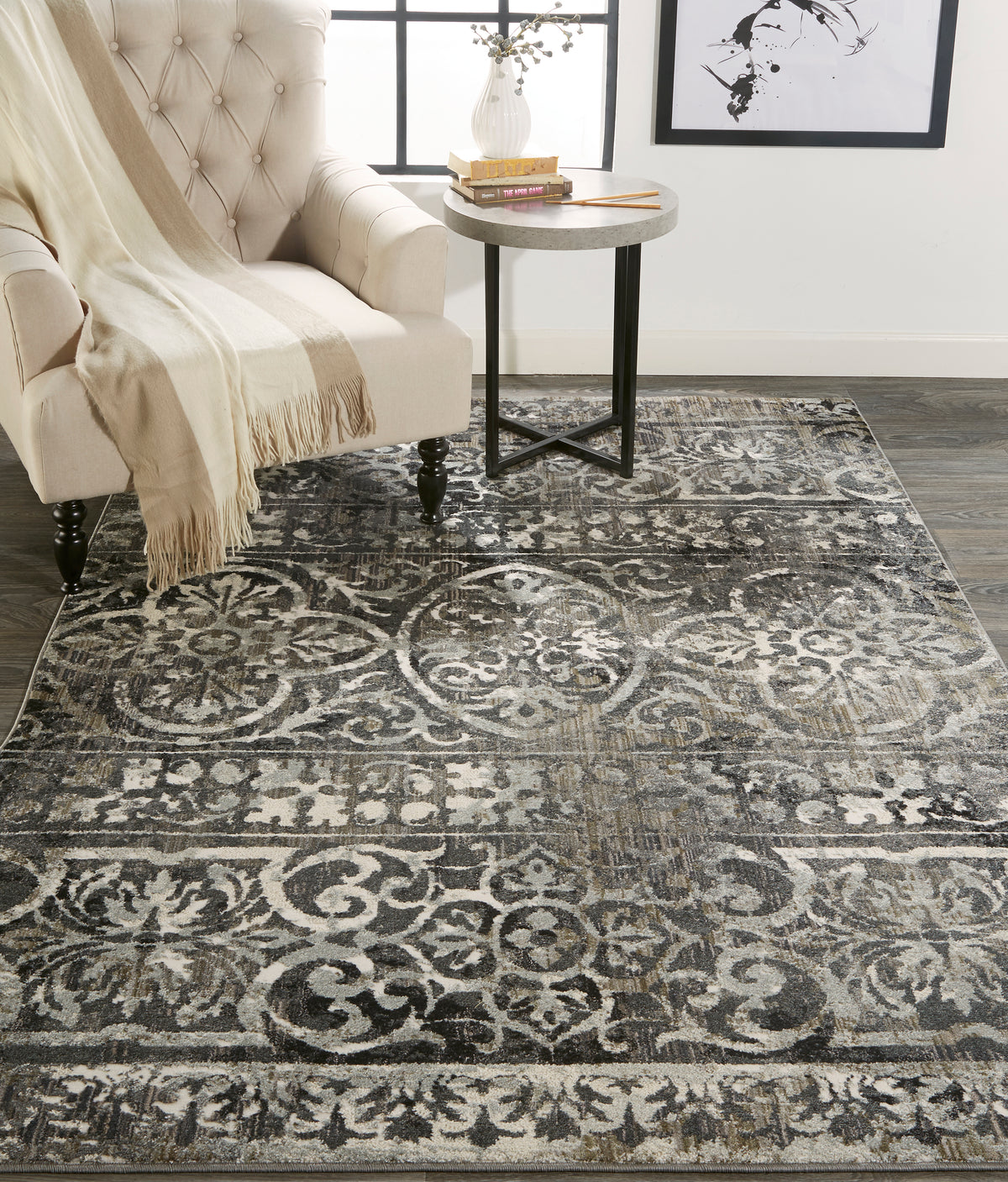 Kano 3871F Charcoal/Ivory Rug by Feizy