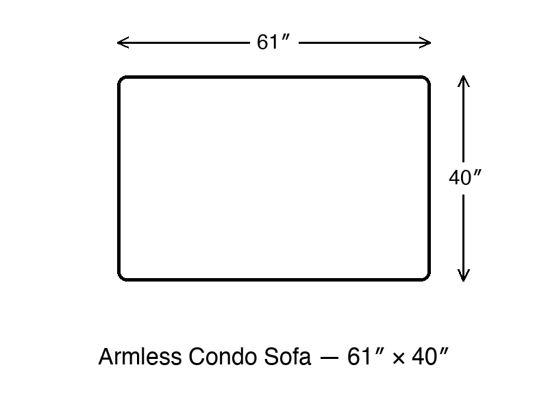 Armless Condo Sofa dimension diagram 61 x 40