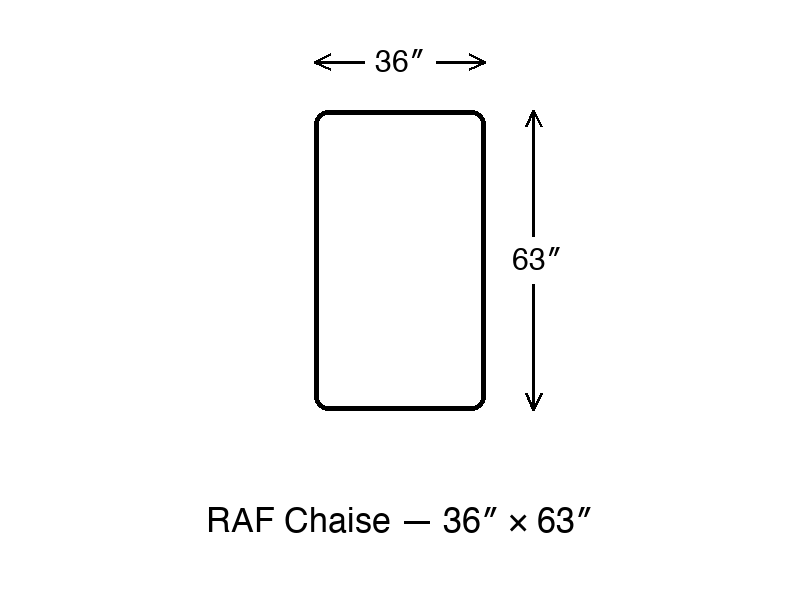 RAF Chaise dimension diagram 36 x 63