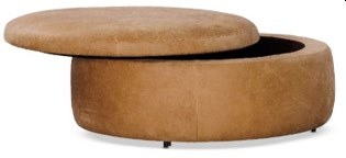 Large Leather Round Storage Ottoman | JL Collection