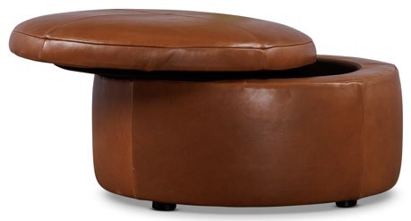 Medium Leather Circle Storage Ottoman | JL Collection