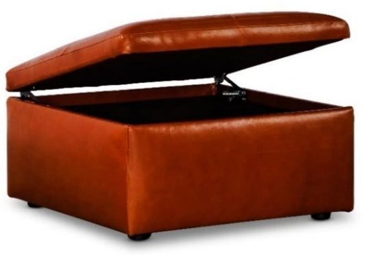 Medium Leather Square Storage Ottoman | JL Collection