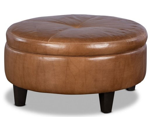 Round Storage Leather Ottoman | JL Collection