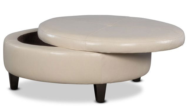 Round Storage Leather Ottoman | JL Collection