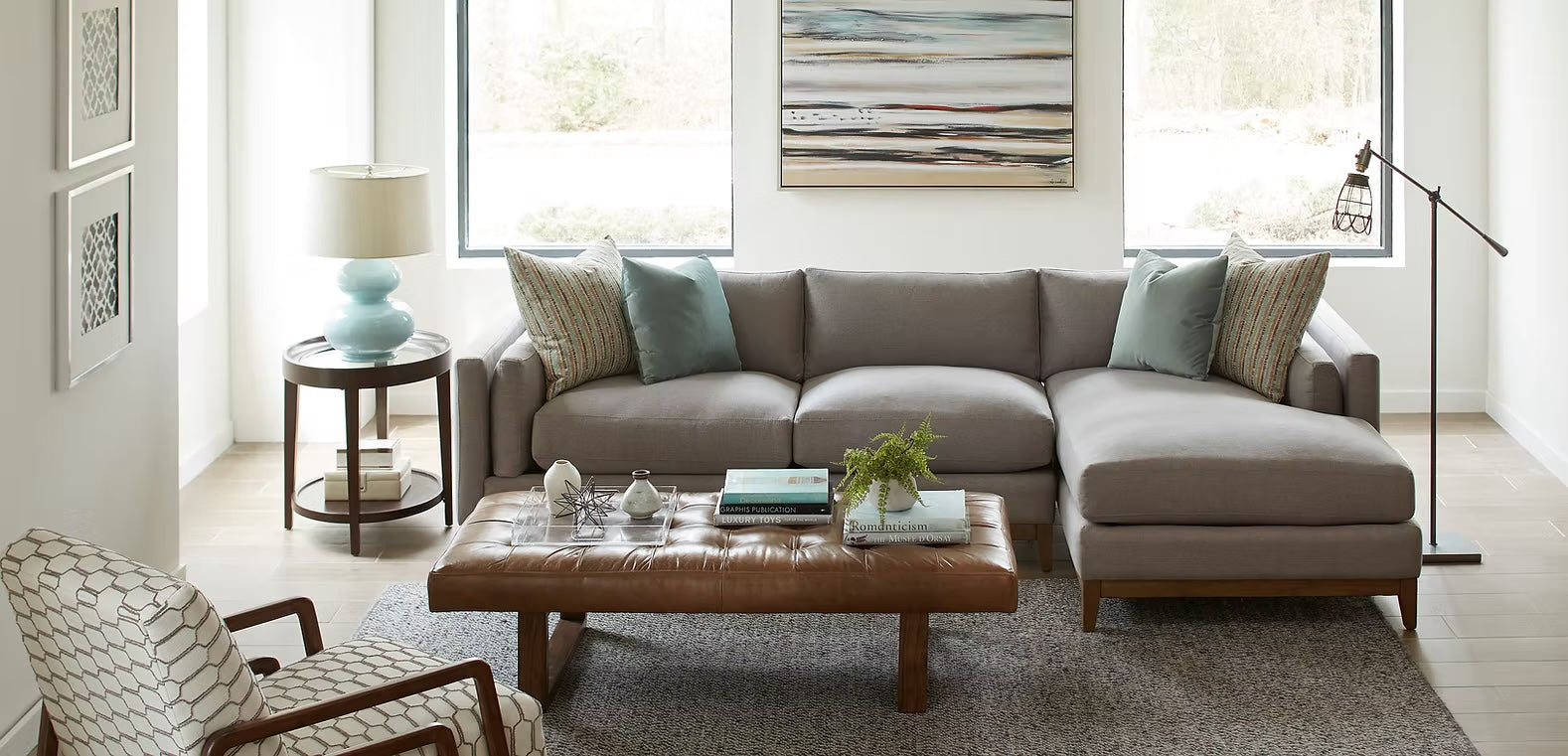 KELSIER fabric sectional in a styled living room