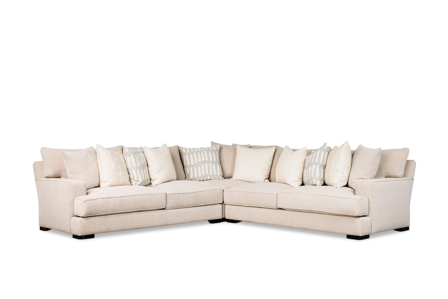 MATHIS corner sectional with toss pillows, front view