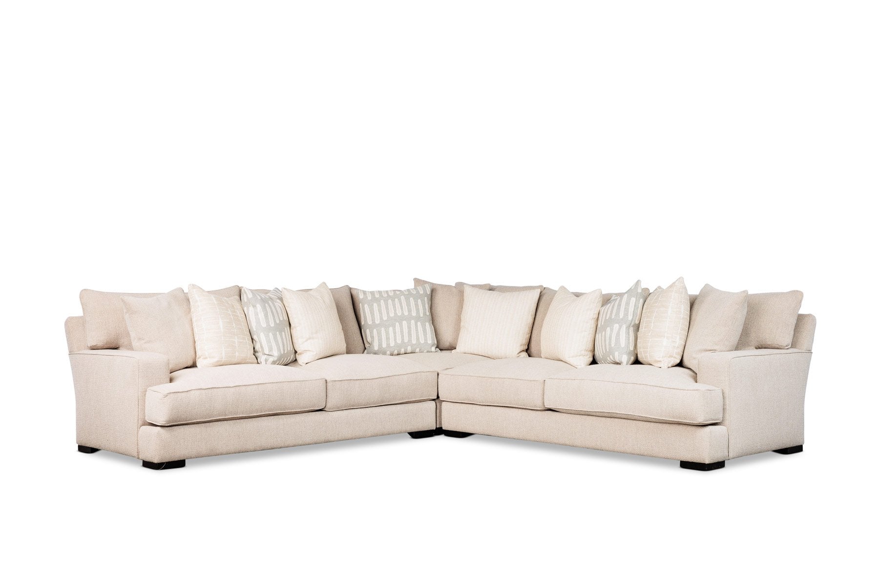 MATHIS corner sectional with toss pillows, front view