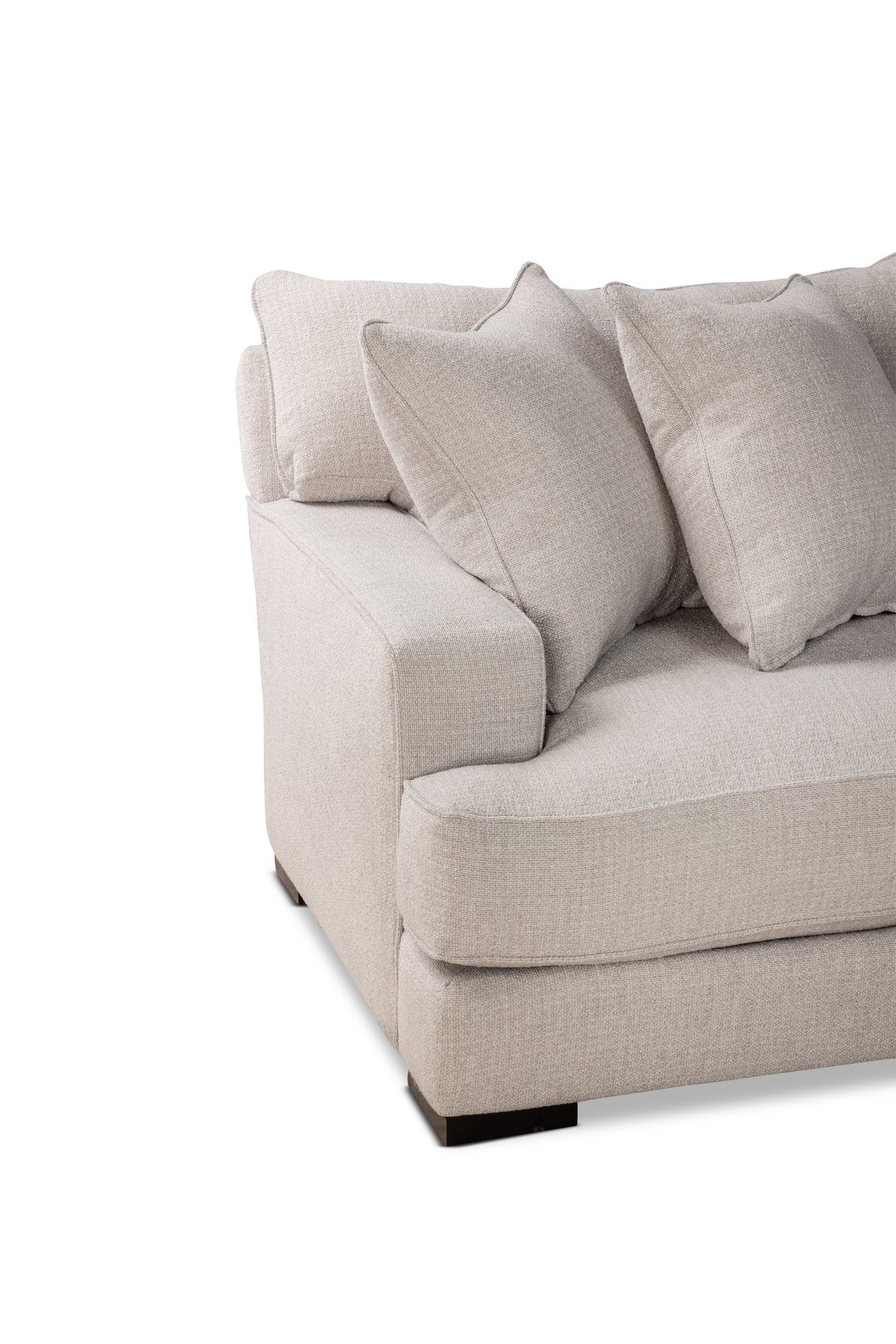 MATHIS track arm and loose back pillow detail in Tildan Almond