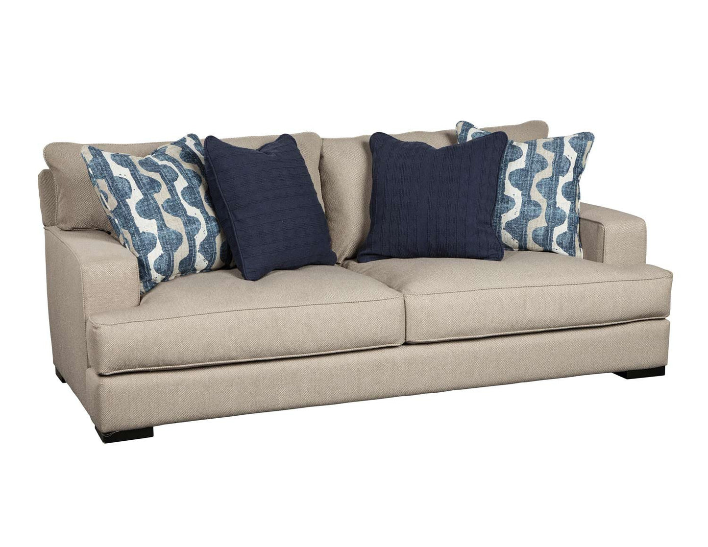 MATHIS sofa with navy toss pillows