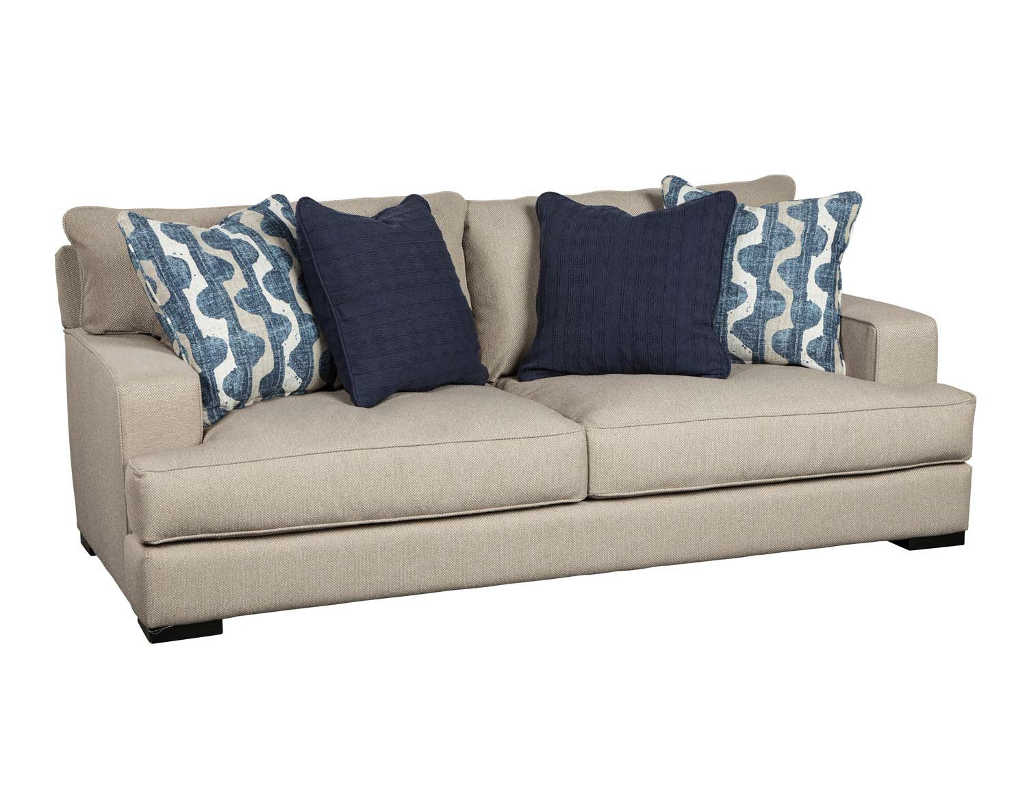 MATHIS sofa with navy toss pillows