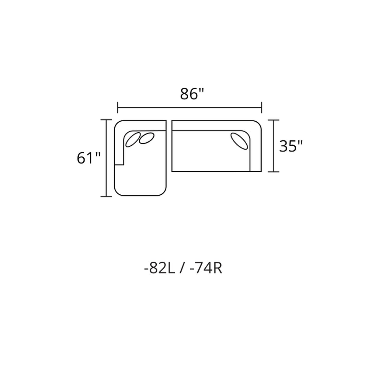 2-Pc Chaise Sectional Chaise Left layout — 86 x 61 in (-82L / -74R)