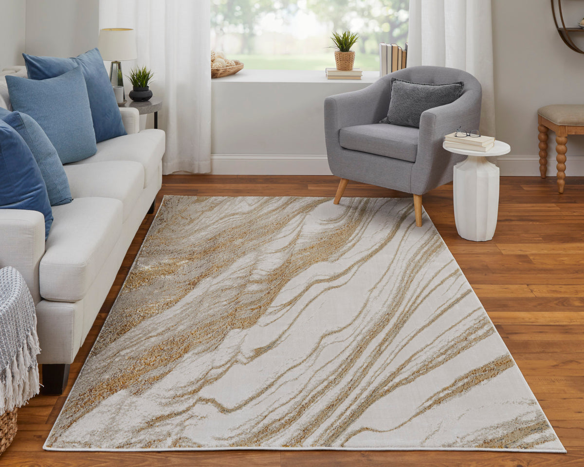 Aura 39LLF Ivory/Gold Rug by Feizy