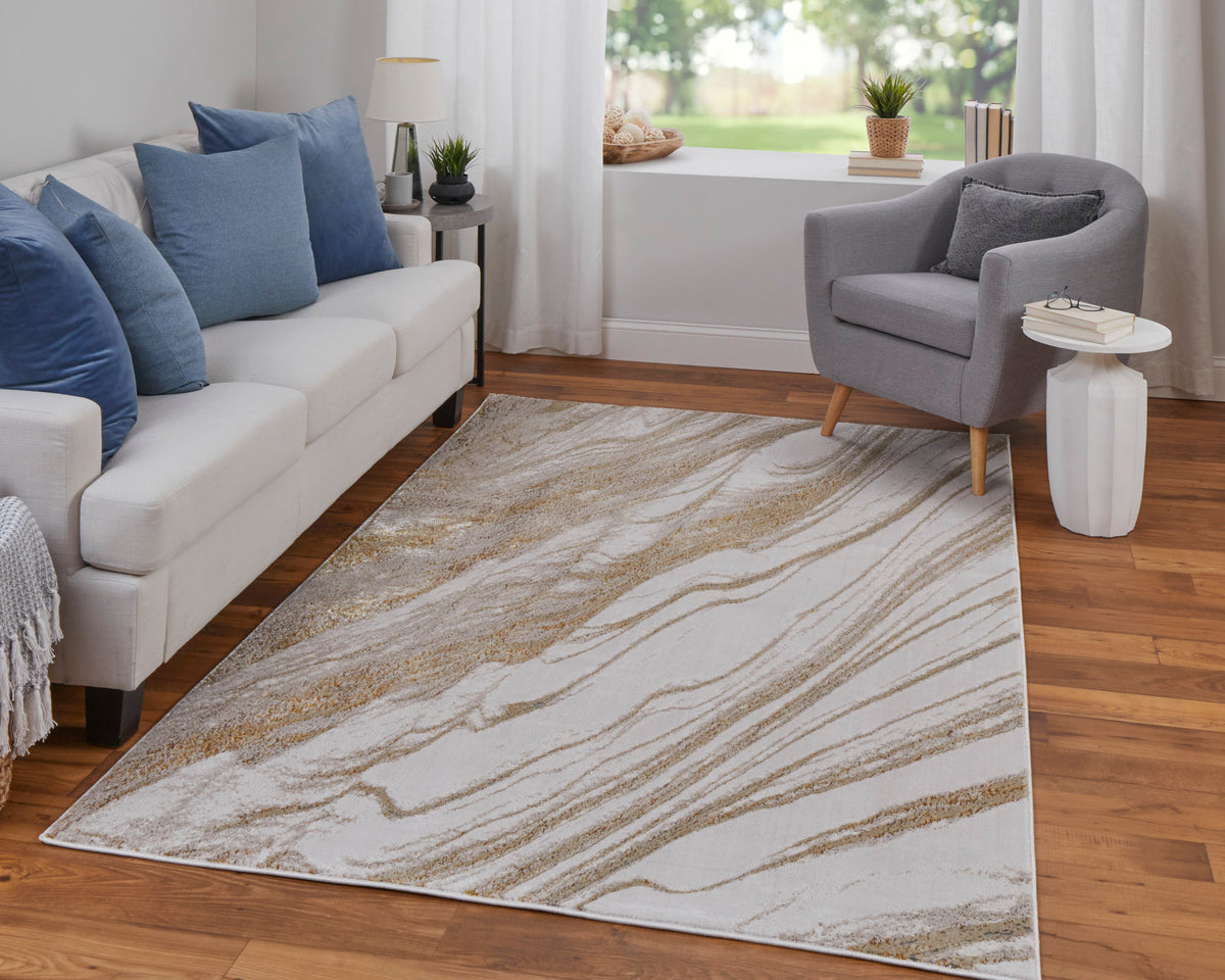 Aura 39LLF Ivory/Gold Rug by Feizy