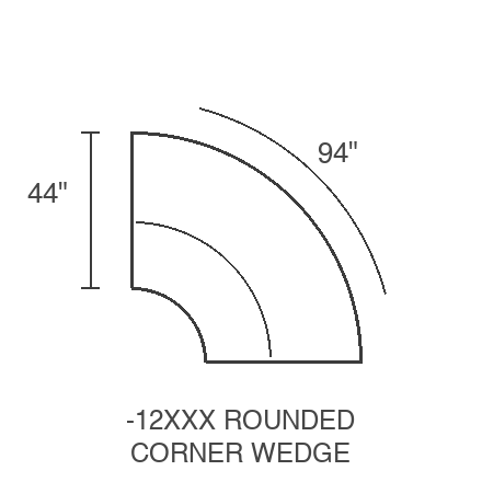 Rounded Corner Wedge diagram — 94 in back x 44 in deep