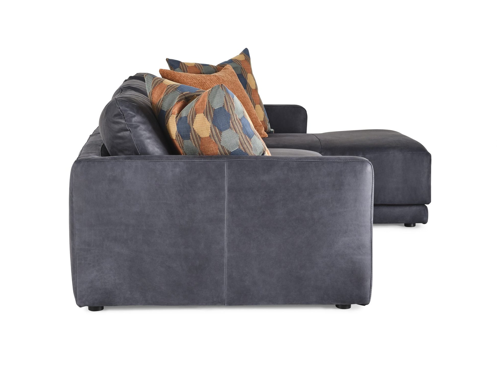 ROMAN leather sectional in Nobuck Navy, side view