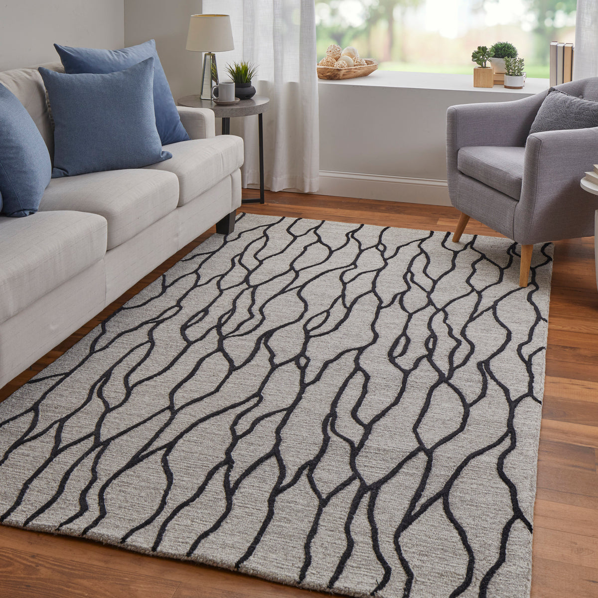 Enzo 8734F Ivory/Gray Rug by Feizy
