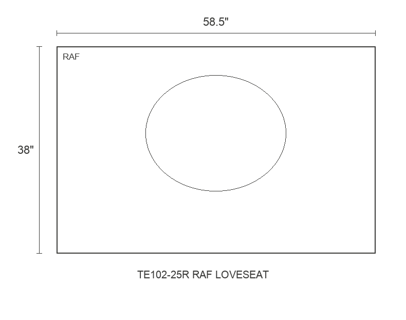 THE EDIT Bold Track RAF Loveseat diagram — 58.5 x 38 x 31 in (placeholder)